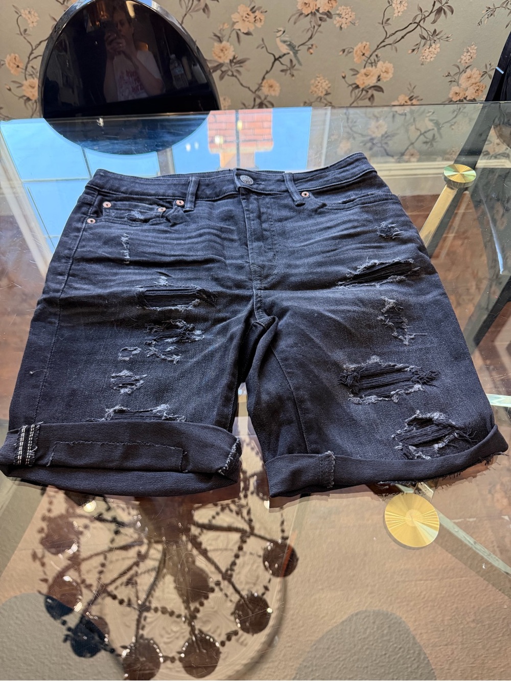 American Eagle Outfitters Black Distressed Denim Jean Shorts
